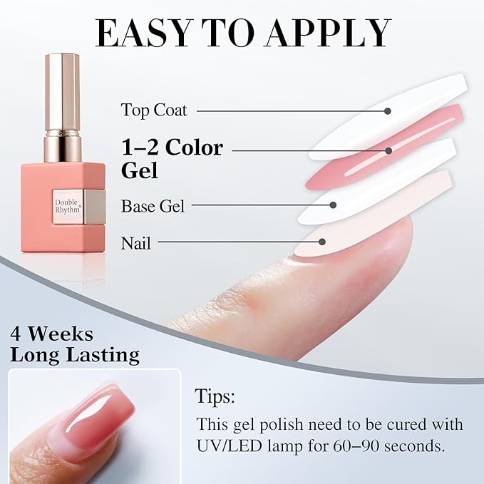 Double Rhythm 0.5Oz Translucent Gel Polish Sheer Neutral Natural Light Milky Same Color Same Bottle 15ML Jelly Gel Polish Art DIY at Home (Pink Rose-A1382)-Velvo Beauty