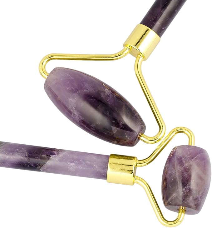 mookaitedecor Amethyst Stone Roller for Face Massage Neck, Anti-Aging Facial Massager with Double Rollers-Velvo Beauty