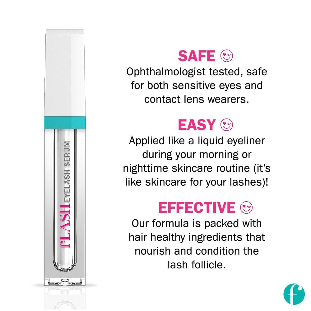 fLASH Eyelash Serum for Long, Curled Natural Lashes - Enhances & Strengthens, Safe & Effective Formula for Contact Wearers & Sensitive Eyes, 3 Month Supply - 2mL (0.07 Fl Oz)-Velvo Beauty