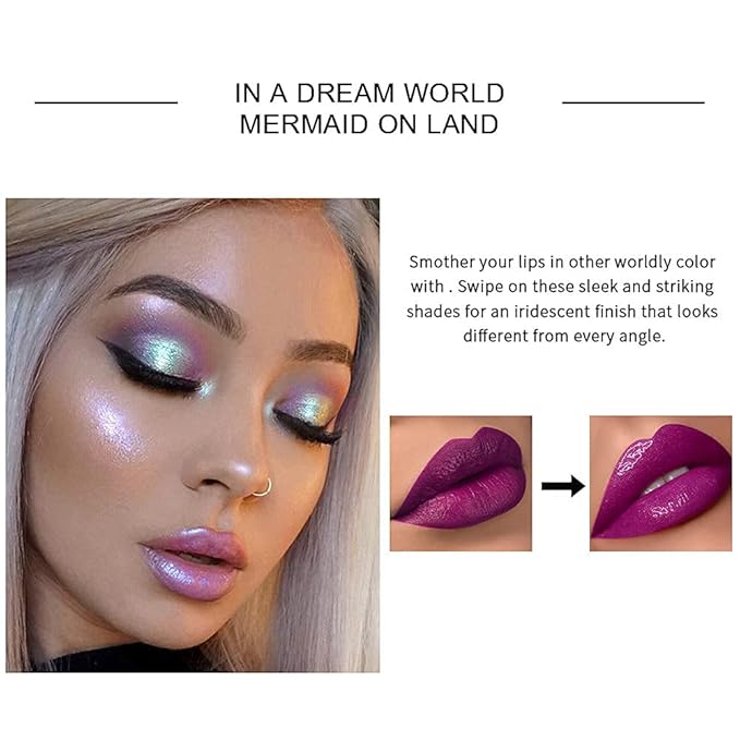 evpct 6Pcs Holographic Shimmer Lip Gloss Liquid Lipstick Set Makeup, Pink Red Metallic Lipstick Long Lasting Waterproof, Diamond Shinning Sparkly Sparkle Lipstick Face Eye Moisturizing High Gloss Glow-Velvo Beauty