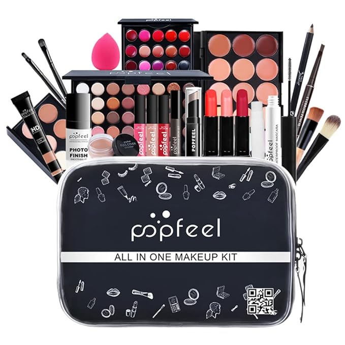 All In One Makeup Kit for Women Full Gift Surprise Makeup Set Includes Makeup Brush Set Eyeshadow Palette, Lip Gloss Set, Liquid Lipstick, Makeup Sponge, Foundation, Concealer, Eyebrow Pencil, Blush-Velvo Beauty