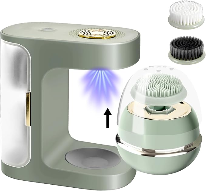 KangGlow Electric Silicone Face Cleansing Brush with UV-C, Sonic Facial Massager with 3 Modes & 3 Brush Heads, Exfoliating & Deep Pore Cleaning, Auto-Drying, Wireless Charging Ket-Velvo Beauty