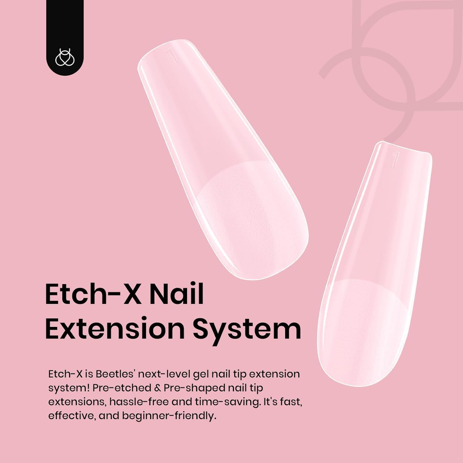 Beetles Coffin Long Gel Nail Tips –Pre-Etched Half Matte Full Cover, 288 Pieces, Pre-Shaped in 12 Sizes for Press-On Extensions-Velvo Beauty