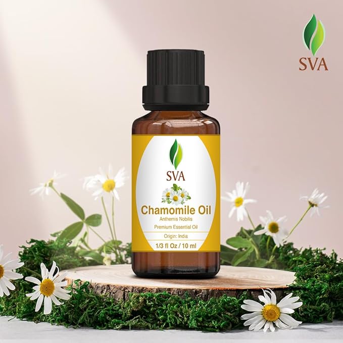 SVA Chamomile Essential Oil – 1/3 Fl Oz – 100% Natural Chamomile Oil - for Diffuser, Hair Care, Face, Skin Care, Aromatherapy, Scalp and Body Massage, Soap and Candle Making-Velvo Beauty