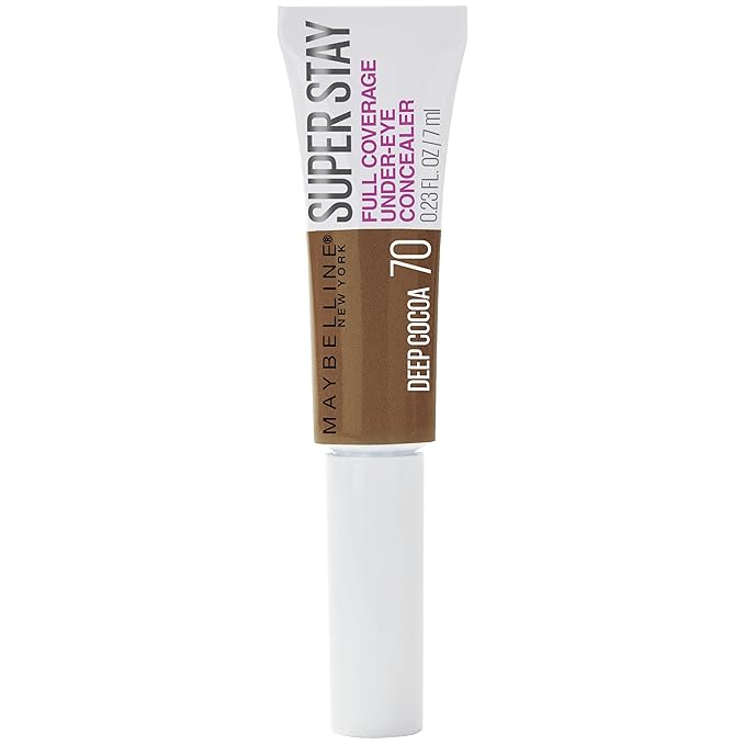 Maybelline Super Stay Super Stay Full Coverage, Brightening, Long Lasting, Under-eye Concealer Liquid Makeup Forup to 24H Wear, With Paddle Applicator, Deep Cocoa, 0.23 fl. oz.-Velvo Beauty