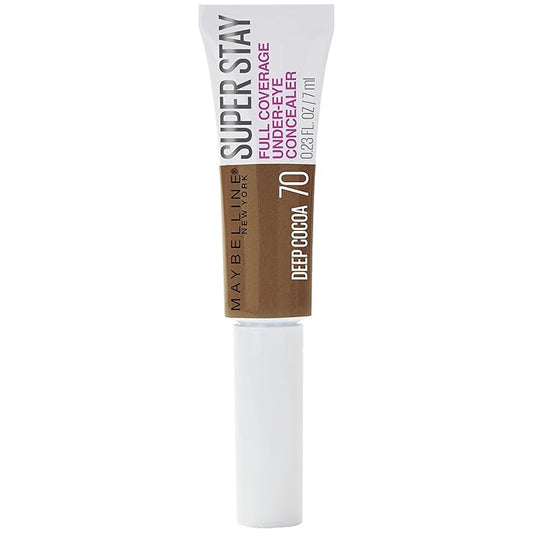 Maybelline Super Stay Super Stay Full Coverage, Brightening, Long Lasting, Under-eye Concealer Liquid Makeup Forup to 24H Wear, With Paddle Applicator, Deep Cocoa, 0.23 fl. oz.-Velvo Beauty
