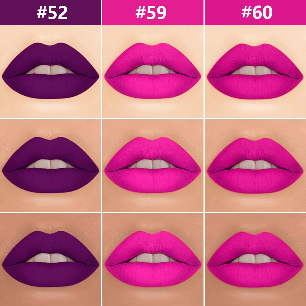 evpct 3Pcs Purple Hot Pink Fuschia Red Matte Lip Liner & Liquid Lipstick Stain Makeup Set for Women, Lip Liner Stain Long Lasting Waterproof Smudge Proof, Cruelty Free Lip Makeup 24 hours originales-Velvo Beauty