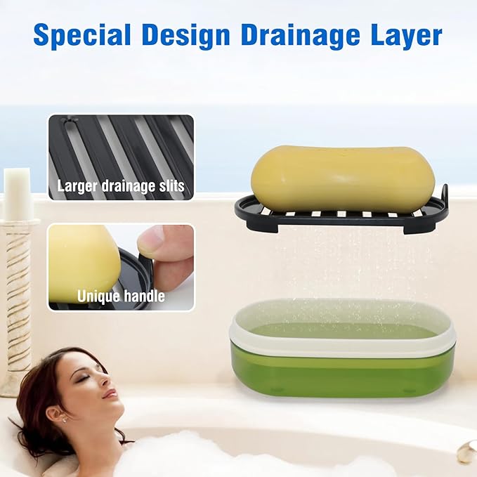 Soap Holder - Portable Travel Soap Case with Draining Layer - Perfect for Bathroom, Gym, Camping, Traveling (Green)-Velvo Beauty