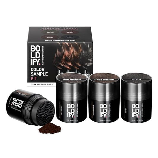 Boldify Hair Fibers Color Sample Kit - Fill In Thinning and Fine Hair for an Instantly Fuller, Thicker Look - 14 Shades for Women & Men - Dark Browns + Black-Velvo Beauty