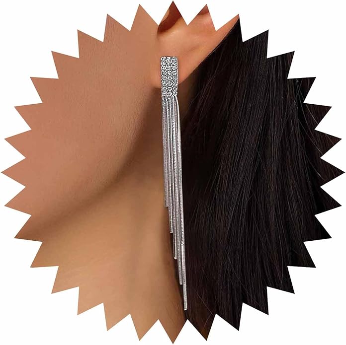 Vintage Rhinestone Dangle Earrings Gold Sleek Chain Drop Earrings Crystal Long Chain Tassel Earrings Sleek Metal Chain Earrings Jewelry for Women-Velvo Beauty