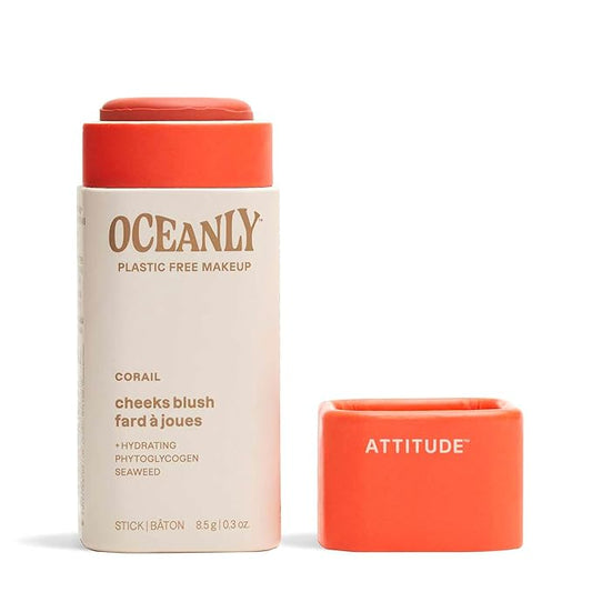 ATTITUDE Oceanly Lightweight Blush Stick, Titanium Dioxide-Free, EWG Verified, Plastic-Free, Vegan & Cruelty-free Makeup, Corail, 0.3 Ounces-Velvo Beauty
