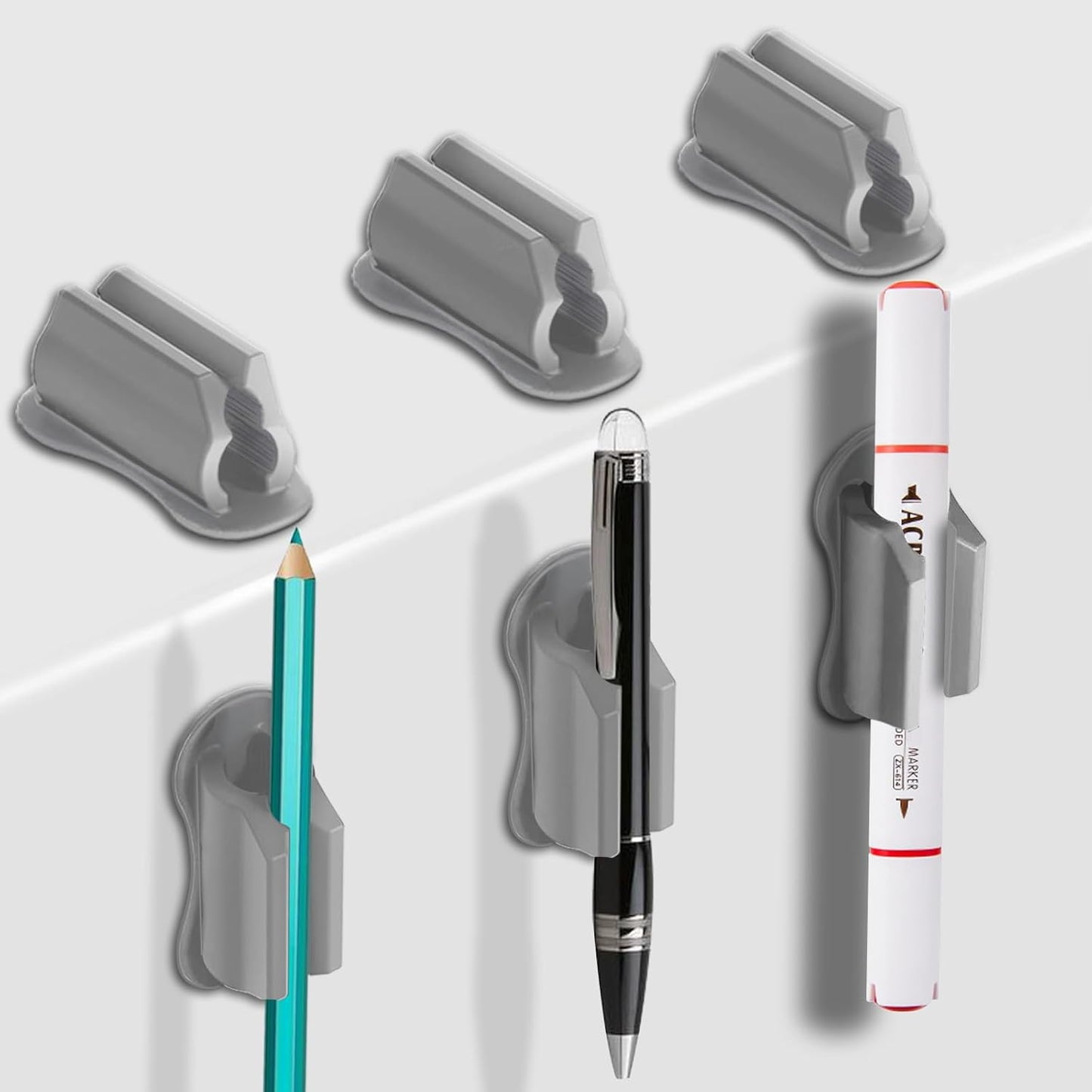 Adhesive Pen Holder for Wall Pencil Holder for Desk Organizer, 6Pack Silicone Pen Holders for Clipboard, Marker Holder Sticky Pen Holder for Desk, Office Supplies Stylus Holder Pen Organizer (6 grey)-Velvo Beauty
