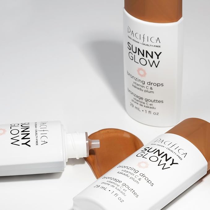 Pacifica Sunny Glow Liquid Face Bronzer Drops - Face Makeup Bronzing For Face & Cheeks for Instant Sun-Kissed Glow - Vitamin C & Glycolic Acid Infused Liquid Bronzer Illuminating Highlighting Clean-Velvo Beauty