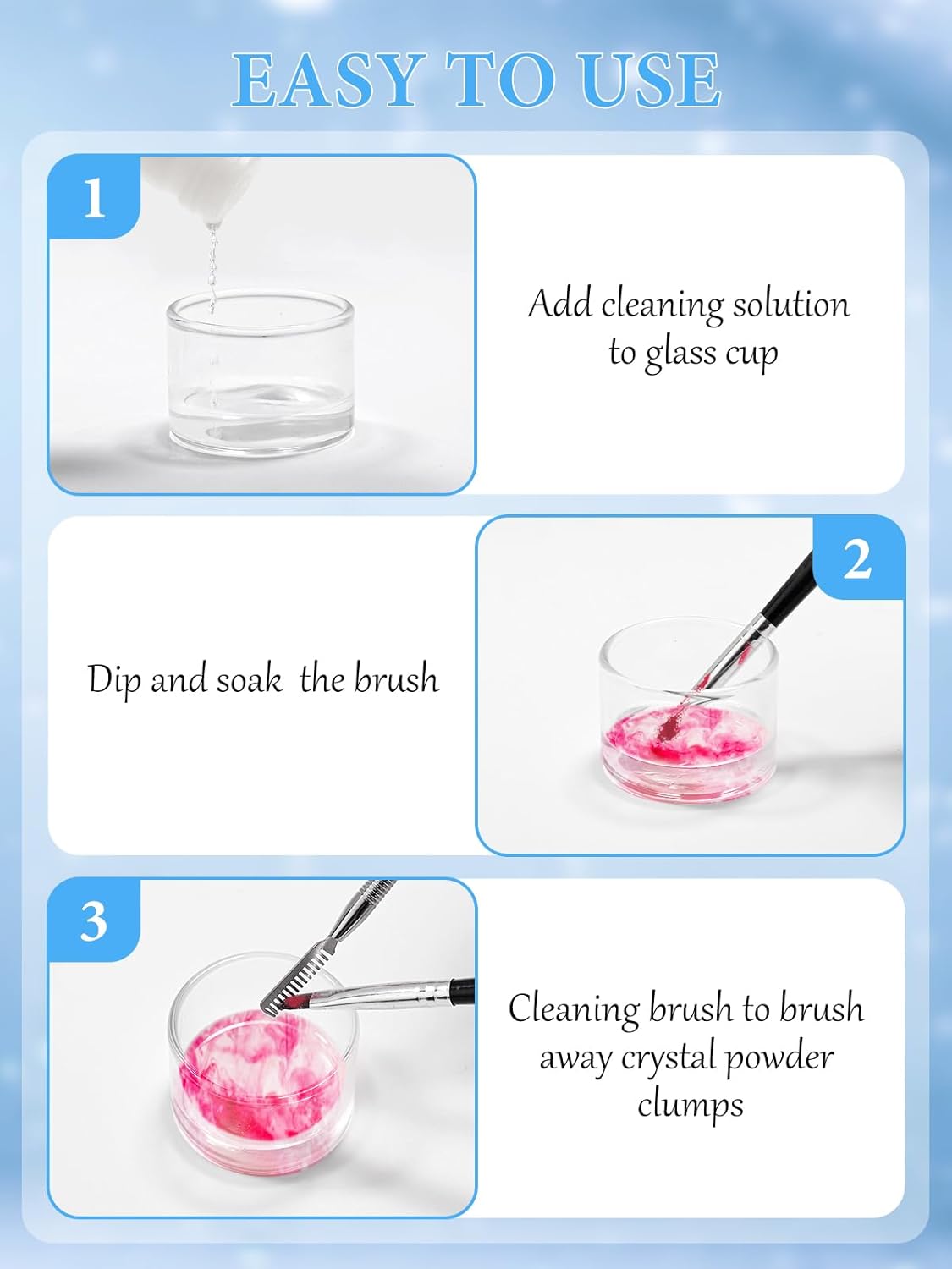 EBANKU 120ml Acrylic Nail Brush Cleaner, 3 in 1 Nail Art Brushes Conditioner Nail Brush Clean Solution Quickly Clean With Glass Cup and Scrub Brush for Solid Gel Polish/Nail Extension Gel-Velvo Beauty