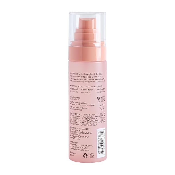 Skylar Peach Fields Hair & Body Mist | Hypoallergenic & Clean Fragrance | Vegan, Cruelty Free, and Safe For Sensitive Skin | 80 ML, 2.7 Fl Oz-Velvo Beauty