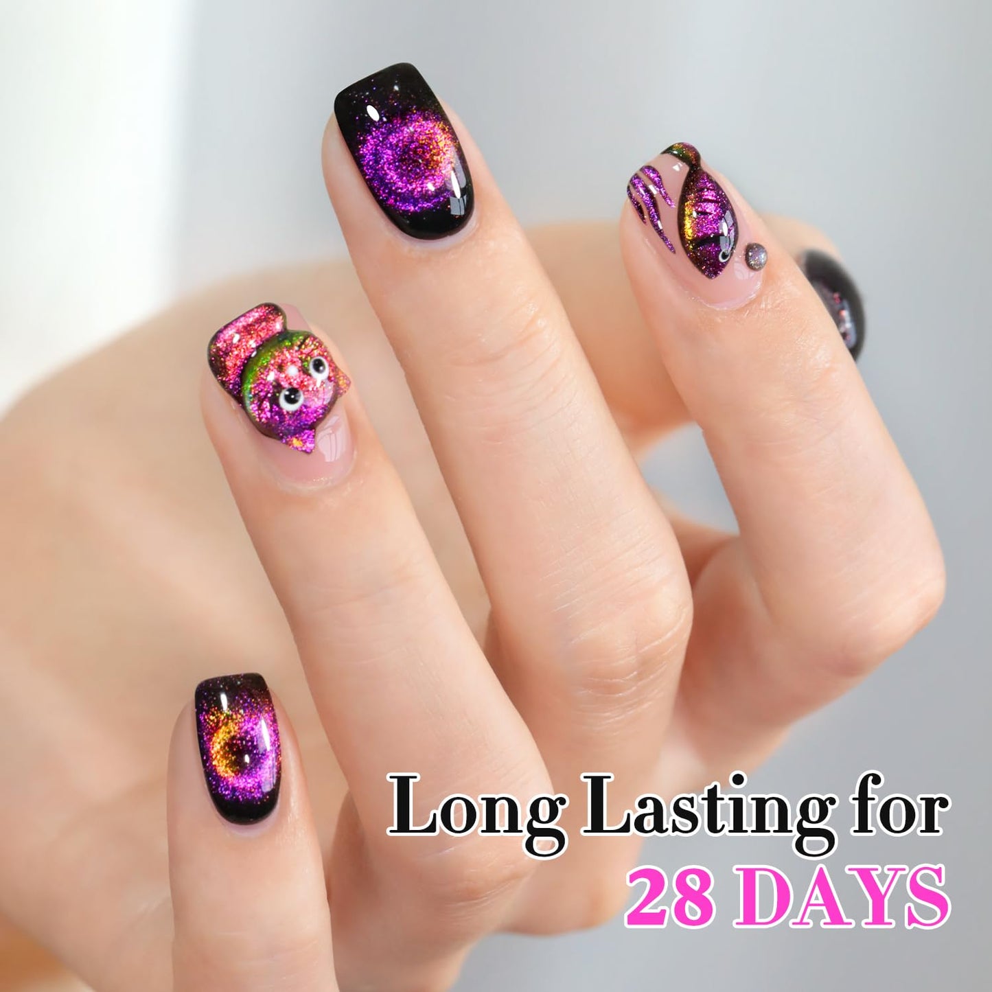 Double Rhythm Cat Eye Gel Polish with Magnet 15ML Holographic Glitter Shimmer Translucent Sheer Color Glass Magnetic Gel Polish Salon DIY at Home (Orange Pink-MC1051)-Velvo Beauty