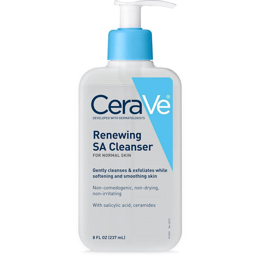 CeraVe Renewing Salicylic Acid Cleanser, Formulated With Hyaluronic Acid, Niacinamide, & Ceramides, Gentle BHA Exfoliating Face Wash Smooths & Softens Skin, Non Comedogenic & Fragrance Free, 8 Ounce-Velvo Beauty