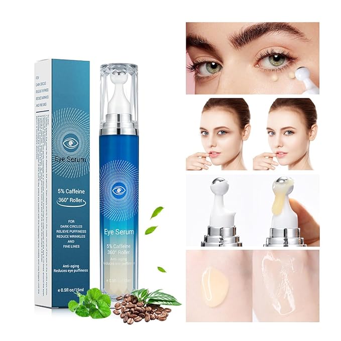 Eye Serum with Roller ball, 15 ML Eye Cream for Dark Circles and Puffiness, Anti-Aging Under Eye Roller Cream Reduce Wrinkles and fine lines-Velvo Beauty