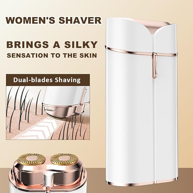 Facial Hair Removal for Women, Portable Painless Electric Shaver Device with Built-in LED, Wet/Dry Electric Razor Hair Remover Epilators for Face, Chin, Upper Lip and Arms (White-2025)-Velvo Beauty