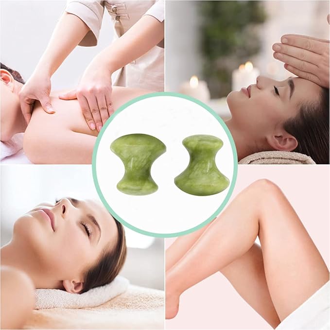 2 Pcs Mushroom Jade Gua Sha Facial Tools, Jade Roller Guasha Massage Green Jade Stone Mushroom Shaped Face Lift Remove Wrinkles Massager for Women Spa, Massage Knobs for Body Relaxing-Velvo Beauty