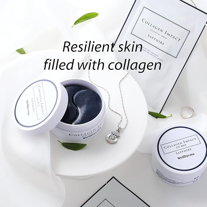 WELLDERMA Collagen Impact Sapphire Eye Mask 60 Sheets - NOURISHing ENRICHed Moisturizing Hydrogel Eye Patches Wrinkles Collagen, Under Eye for Dark Circles, Dry and Dull Skin-Velvo Beauty