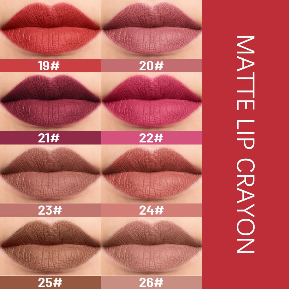 BINGBRUSH Matte Lip Crayon Set – Longwear, Waterproof, Velvet Finish, Built-in Sharpener, Smooth Lip Liner & Gloss (25#+26#, 2 Count (Pack of 1))-Velvo Beauty