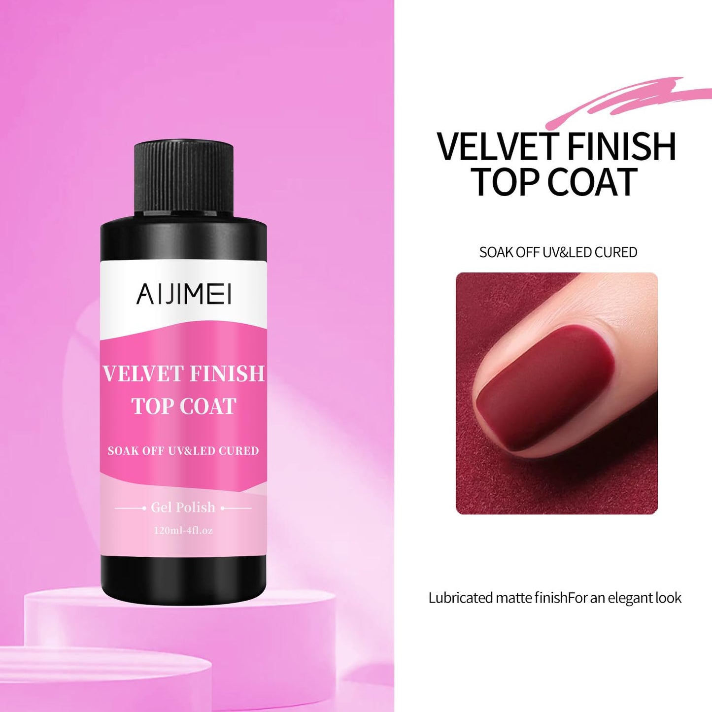 AIJIMEI Velvet Finish Top Coat – Luxurious Matte Effect, Quick Dry, Easy Application, Suitable for All Nail Types, Professional Quality for Home Use 4 Fl Oz-Velvo Beauty