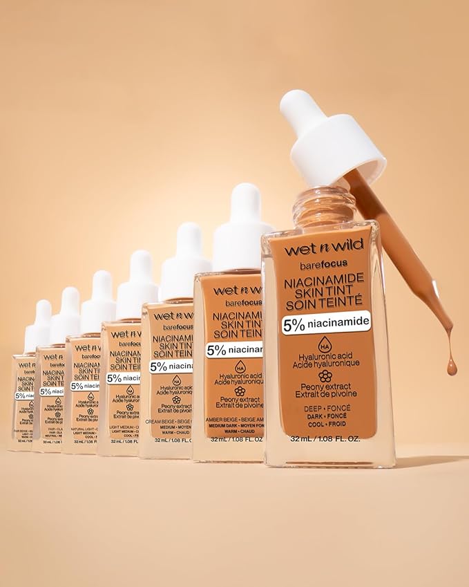 wet n wild Bare Focus Skin Tint, 5% Niacinamide Enriched, Buildable Sheer Lightweight Coverage, Natural Radiant Finish, Hyaluronic & Vitamin Hydration Boost, Cruelty-Free & Vegan - Fair Beige-Velvo Beauty