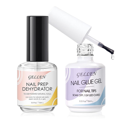 Gellen Gel Nail Glue and Nail Dehydrator, 15ml Nail Gel Glue for False Nail Tips and Clear Press on Nails, Acid Free Nail Prep Dehydrator, Soak Off UV Led Lamp Needed Strong Adhesive Nail Gel-Velvo Beauty