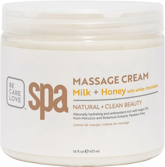 BCL SPA Massage Cream Organic Milk & Honey with White Chocolate Body Lotion, Shea Butter, Aloe Vera, Arnica, Peppermint, Kelp, Tea Tree, Olive, Argan, and Jojoba Oils, Home/Professional Use, 16 fl oz-Velvo Beauty