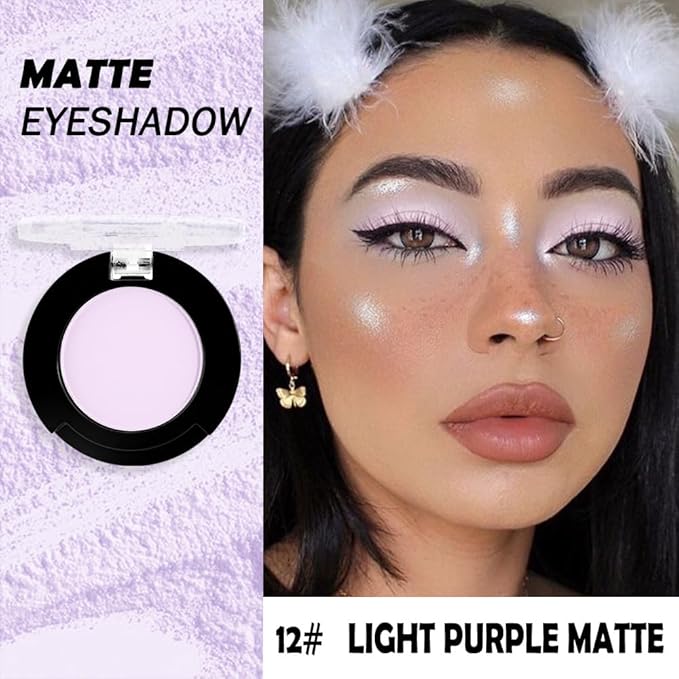 Monochrome Matte Eyeshadow Makeup Palette, Highly Pigmented Light Purple Eyeshadow Palette, Matte Pressed Powder Eye shadow Makeup, Single Vegan Eye Shadow, Daily Evening Women Girls Eyeshadow Gift12#-Velvo Beauty