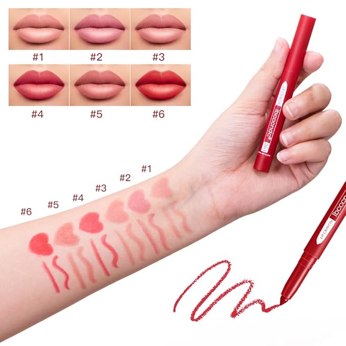 ibcccndc 6PCS Lip Liner and Lipstick Set - High Pigmented Creamy Matte Lip Liner Pencil Set for Girls and Women, Lip Makeup Gift Sets - Includes Nude and Red Lip Liners, Waterproof Formula (A)-Velvo Beauty