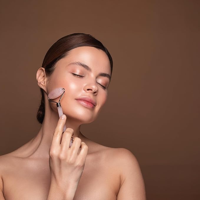 Yobee Face Roller Massager, Rose Quartz, Gua Sha Anti Aging Wrinkles Puffiness Acupressure Facial Skin Care Gift for Women-Velvo Beauty
