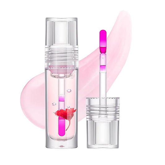 Flower Lip Oil, Hydrating Lip Glow Oil, Plumping Lip Oil, Non-Sticky Long Lasting Lip Oil Gloss, Transparent Lip Oil Tinted, Lip Plumper Gloss, Moisturize your lips and Reduce lip lines (01)-Velvo Beauty