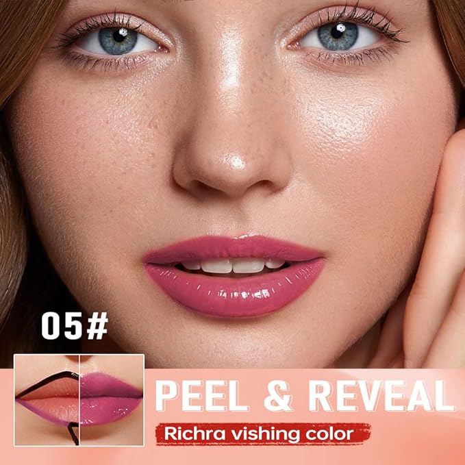 Deep Raspberry Peel Off Lip Gloss Tattoo and Lip Oil, Lip Stain Peel Off Masque - Peel Off Lip Tint ,Long Lasting Waterproof Transfer-proof Lip Mask Lip Gloss Peel Off Lip Liner,Stay Lip Makeup 05#-Velvo Beauty