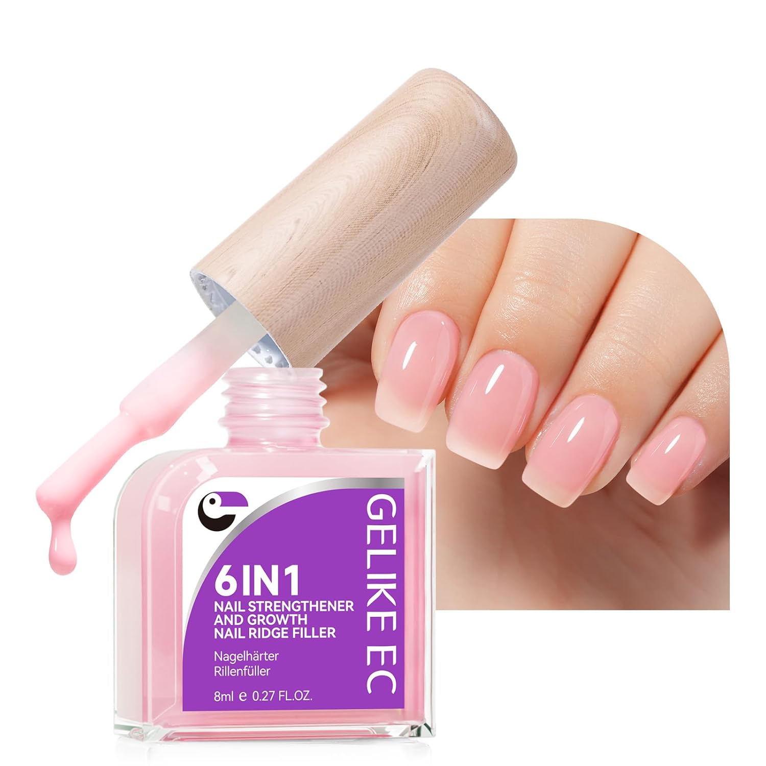 Nail Repair for Damaged NailsProtein: Pink 6 in 1 Natural Nail Strengthener and Growth - Long Lasting Nail Hardener Extra Strong and Growth - Nail Strengthener for Thin Nails and Growth-Velvo Beauty