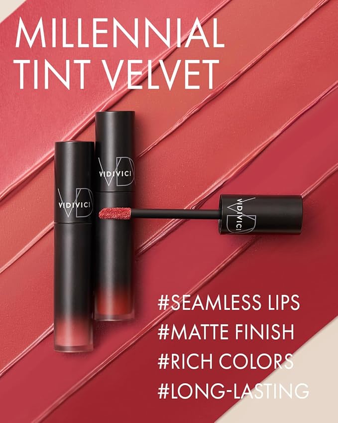 VIDIVICI Millennial Velvet Lip Tint - Thin, Comfortable & Long-Lasting Wear with Matte Finish - Seamless, Rich and Vibrant Shade - Moisture-Filled & Lightweight Texture, 0.15 fl.oz. (02 WHISPER CORAL)-Velvo Beauty