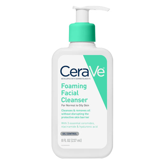CeraVe Foaming Facial Cleanser, Daily Face Wash for Oily Skin, Hyaluronic Acid + Ceramides + Niacinamide, Fragrance Free & Paraben Free, Non-Drying Oil Control Face Wash, 8 Fluid Ounces-Velvo Beauty