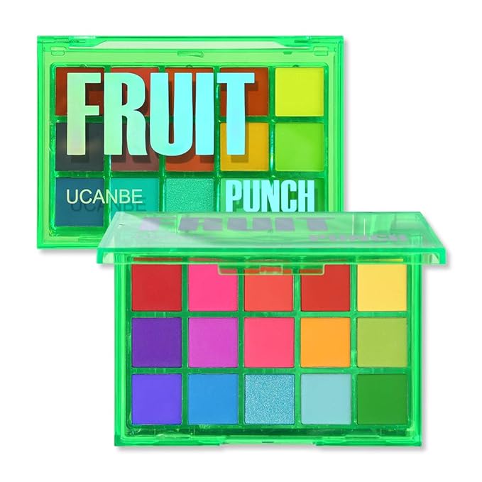 UCANBE Bright Colorful Neon Rainbow Makeup Eyeshadow Palette 15 Shades Green Purple Yellow Make Up Pallets Kit Vibrant Shimmer Matte Pigmented Blendable - Fruit Punch-Velvo Beauty