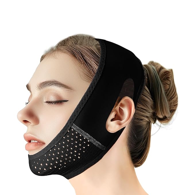 Reusable V Line Lifting Mask with Chin Strap, V Shaped Face Mask for Sagging, Jaw Exerciser (Black)-Velvo Beauty