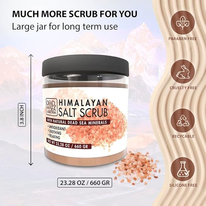 Dead Sea Collection Himalayan Salt Scrub – Exfoliating Body Scrub for Women – Moisturizing and Nourishing Skin – with Pure Oils and Dead Sea Minerals (23.28 Oz)-Velvo Beauty