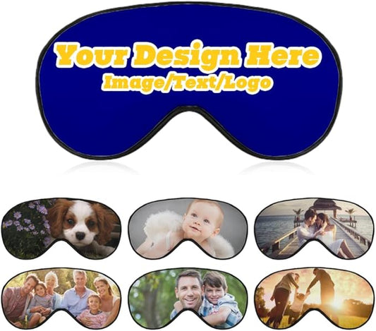 Custom Personalized Sleep Eye Mask Add Any Photo Text Logo Design Your Own Soft Blindfold Eyemask Blackout Eye Cover for Men Women Home Travel Offices, DarkBlue, 8.1"x4.1"-Velvo Beauty