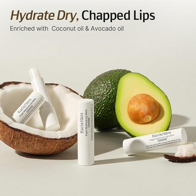 Karl&Hans Super Moisturizing Lip Balm - Unscented with Coconut & Avocado Oil for Lip Repair and Care, Soothes and Hydrates Dry Lips with Natural and Nourishing Formula - 1 Count-Velvo Beauty