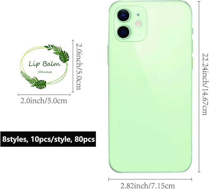 CRASPIRE Lip Balm Labels 80pcs Homemade Lip Balm Labels 2” Clear Lip Balm Labels for Tubes Printable Waterproof Lip Balm Stickers Labels for Lip Balm Handcream Candle Container（Leaves-White Green）-Velvo Beauty