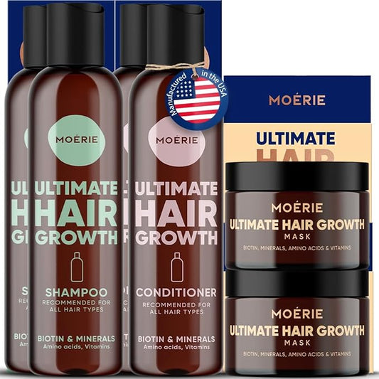 Moerie Ultimate Mineral Shampoo and Conditioner Set - Vegan Friendly, Paraben Free, Hair Growth Products for Longer, Thicker, Fuller Hair - Includes Hair Mask- Double Set-Velvo Beauty