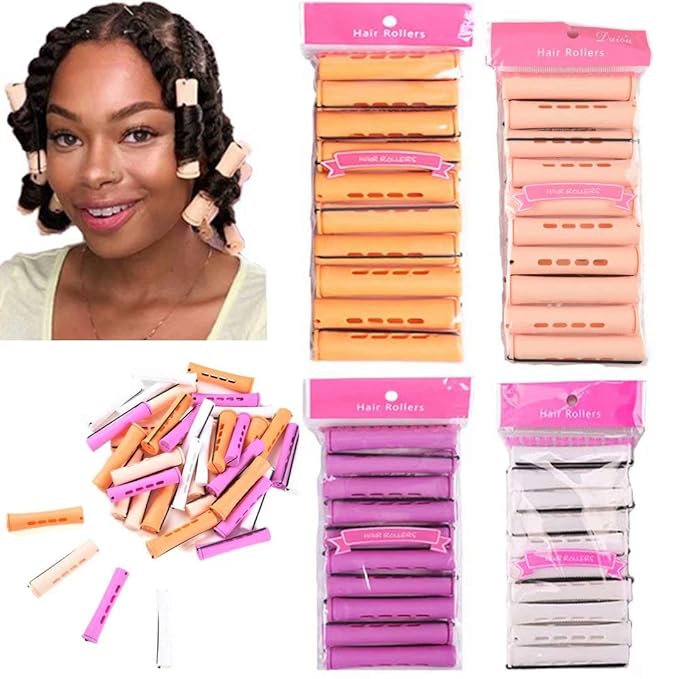 40pcs Perm Rods Set for Natural Hair 4 Sizes Cold Wave Rods Hair Rollers for Women Curling Rods for Long Medium Small Hair Curler Styling DIY Hairdressing Tools（Orange+Beige+Purple+white）-Velvo Beauty
