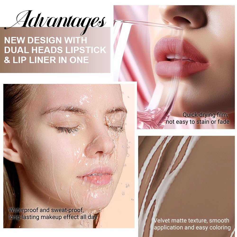 evpct 1Pcs True Nude Matte Lip Liner & Liquid Lipstick Stain Makeup Set for Women, Nude Lip Liner Stain Long Lasting Waterproof Smudge Proof, Cruelty Free Liquid Lip Stick Makeup 24 hours originales-Velvo Beauty