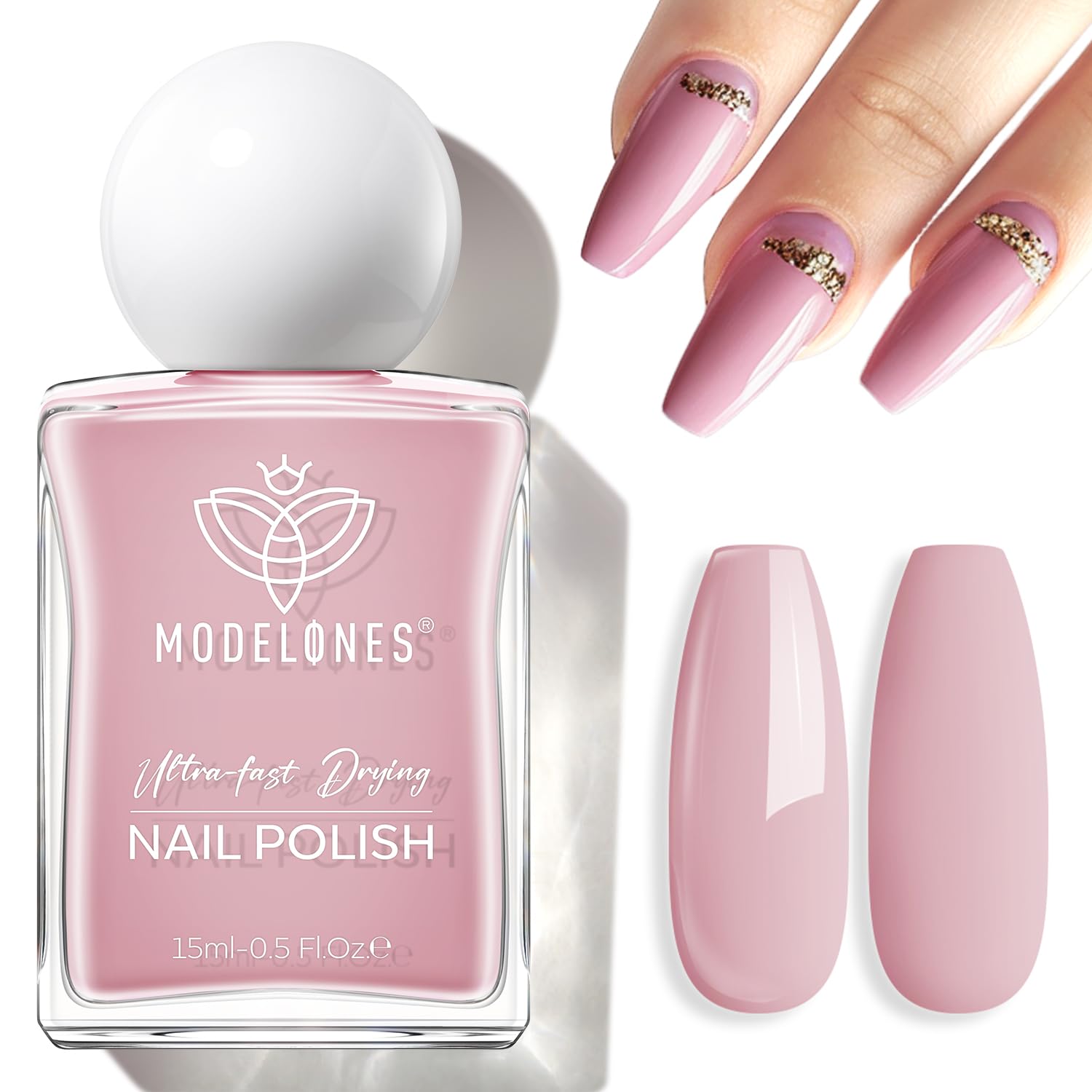 modelones Natural Pink Nail Polish, 15 ml Baby Pink Quick Dry Nail Lacquer Strengthener Long Last Shine Fingernail Toe Nail Art DIY Home Travel Manicure Gift for Women Girls 0.5 Fl Oz-Velvo Beauty