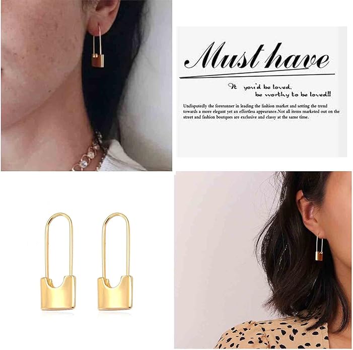 Boho Lock Hoop Earrings Safety Pin Hoop Earrings Gold Lock Huggies Hoop Earrings Personlized Padlock Earrings Jewelry for Women and Girls-Velvo Beauty