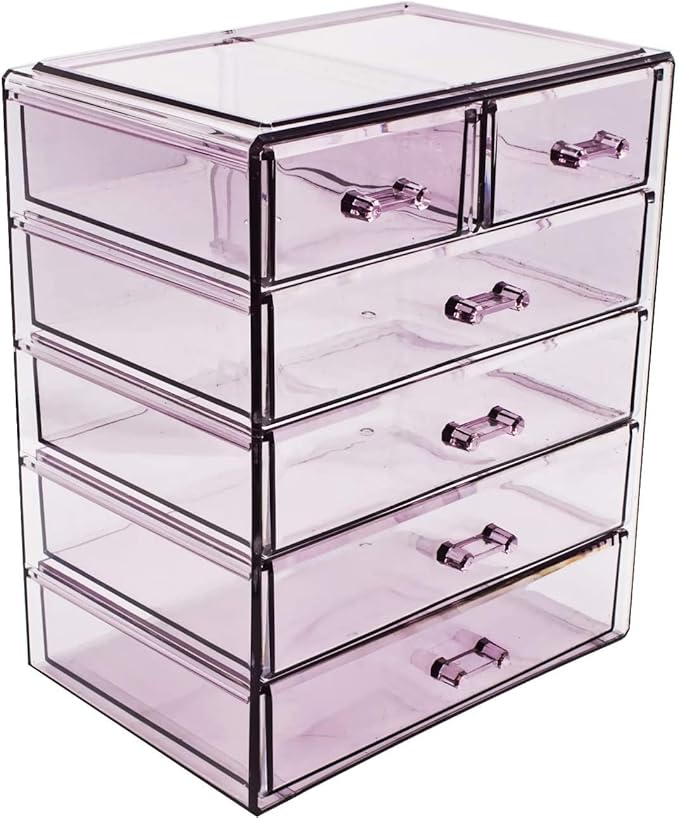 Sorbus Acrylic Makeup Organizer - Organization and Storage Case for Cosmetics Make Up & Jewelry - Big Clear Makeup Organizer for Vanity, Bathroom, College Dorm, Closet, Desk (4 Large, 2 Small Drawers)-Velvo Beauty